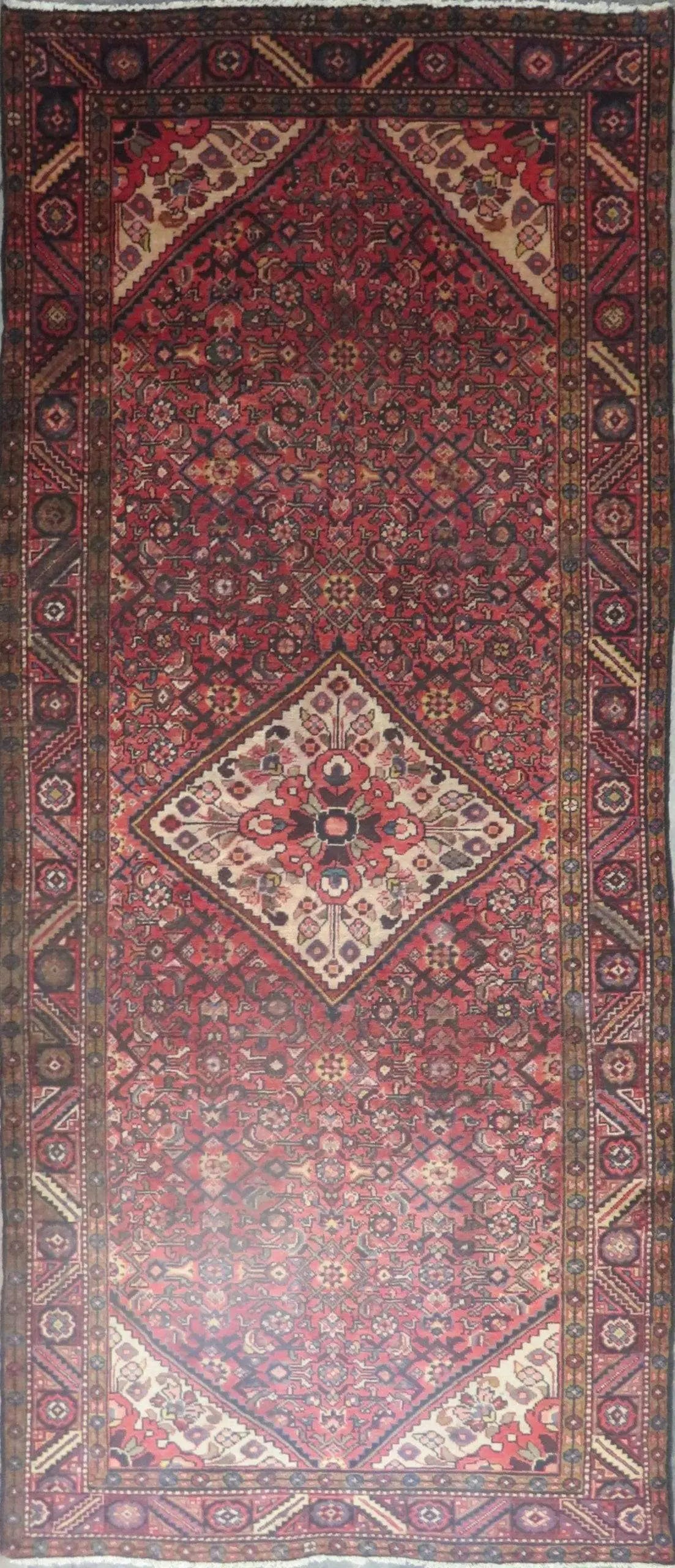 One Of The Kind Hand-Knotted Persian Wool Rug _ Luxurious Vintage Design, 11'9" x 5'2", Artisan Crafted